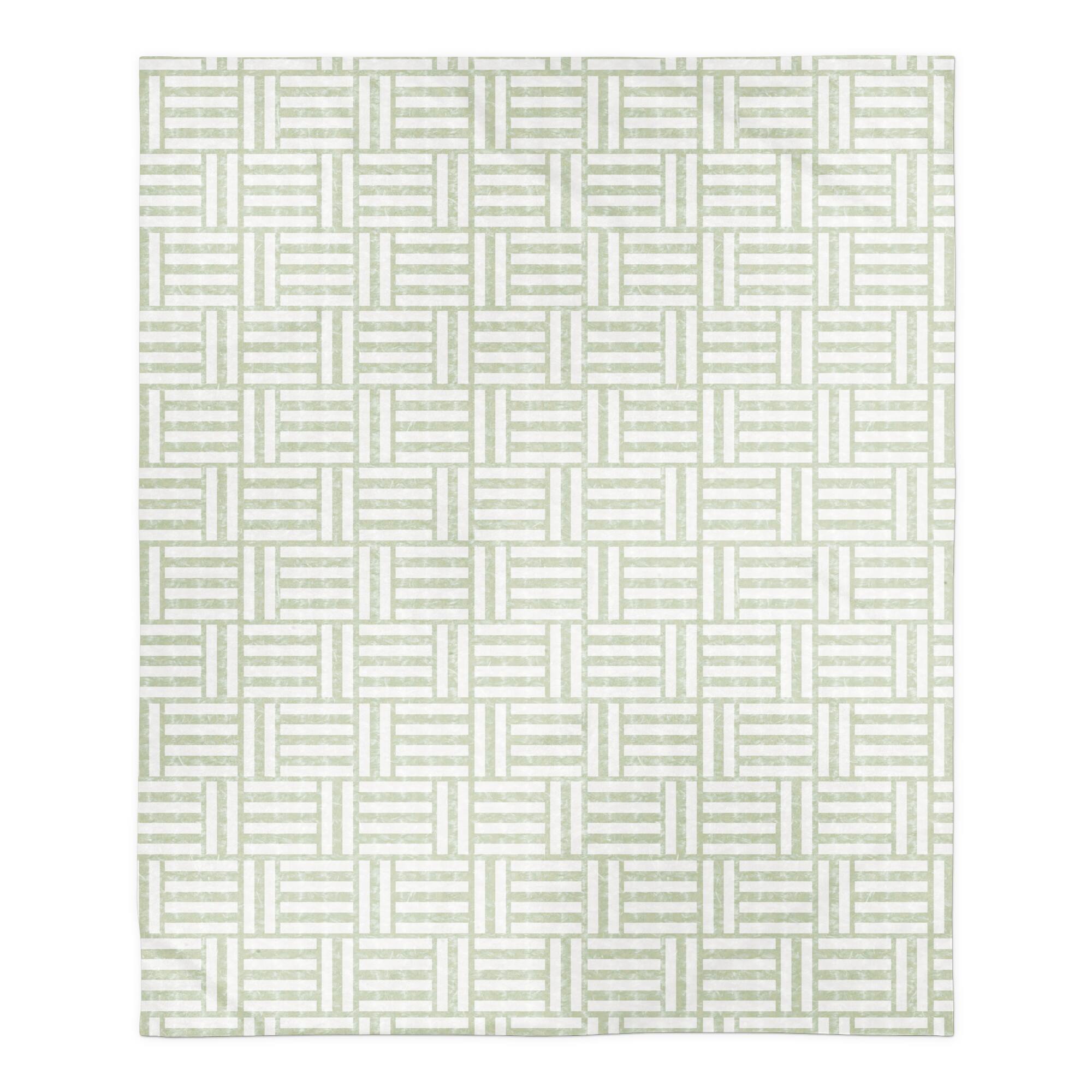 Sage Green Crosshatch Pattern Sherpa Fleece Blanket
